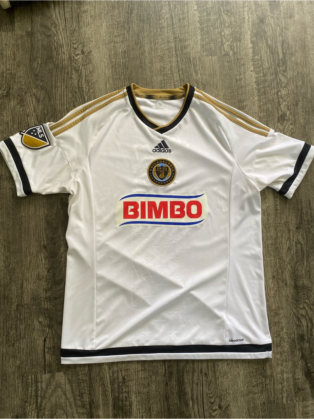 Philadelphia Union Adidas Home Soccer Jersey Climacool 2015 MLS Large White Gold